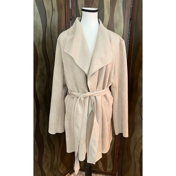 Magaschoni Cream Belted Faux Suede Trench Coat. Size XL. - Picture 1 of 9
